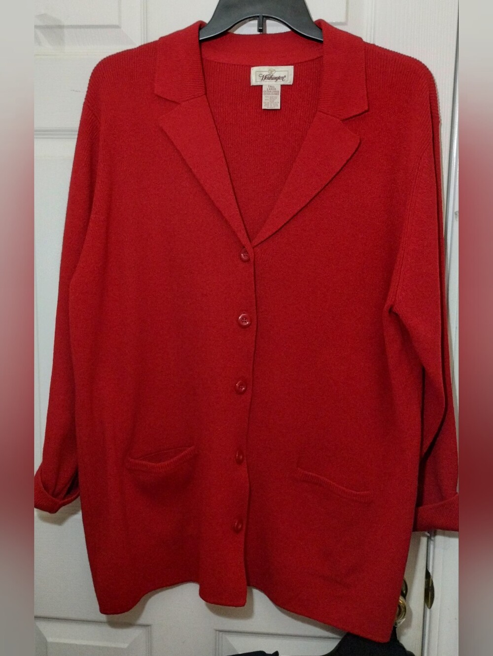Worthington Red Ribbed Heavy Weight Button-Front Cardigan with Collar